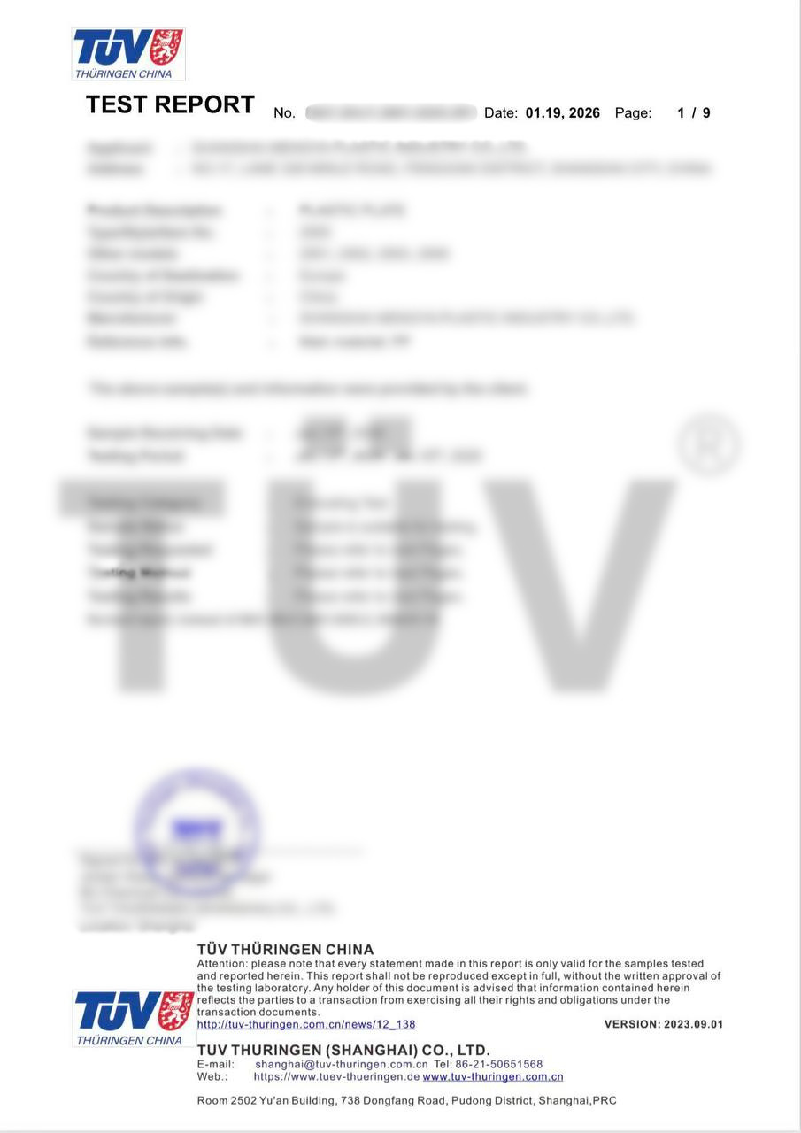 TÜV Test Report — Plastic Plates